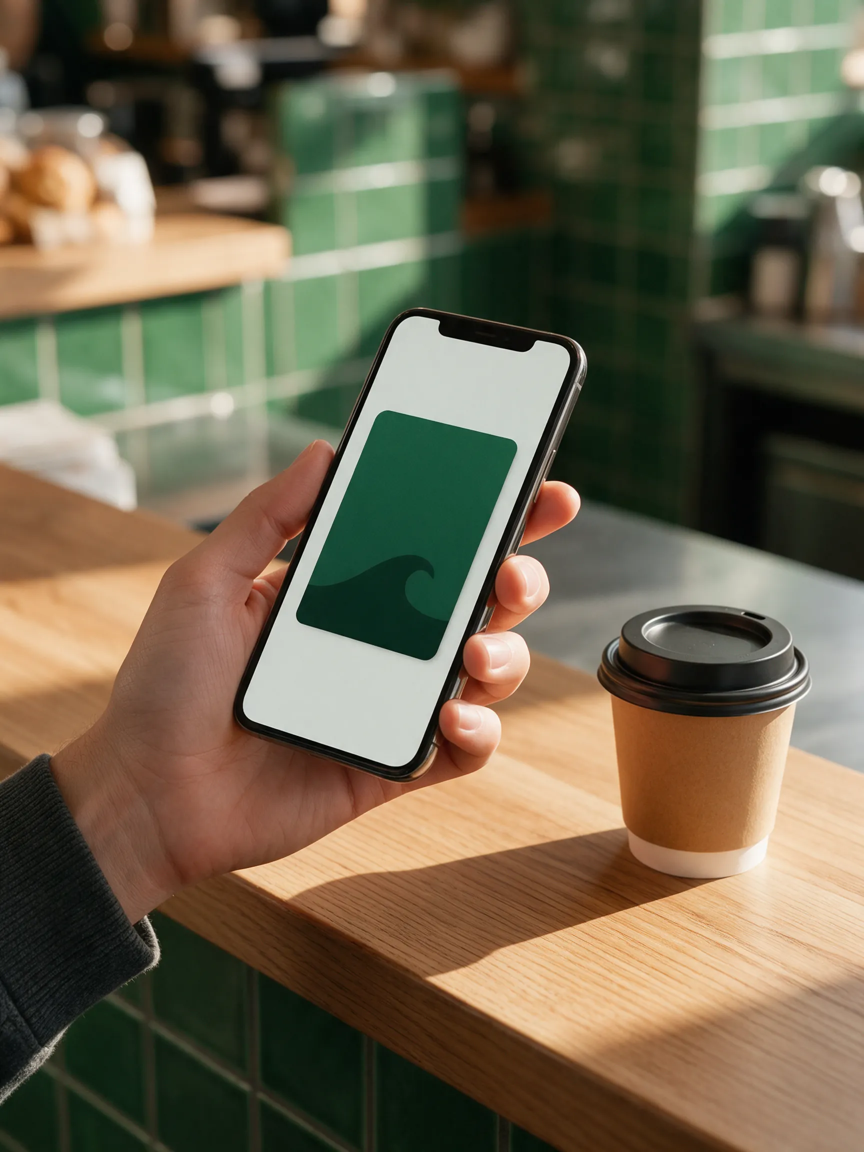 A customer holding the Locol Rewards app at the counter